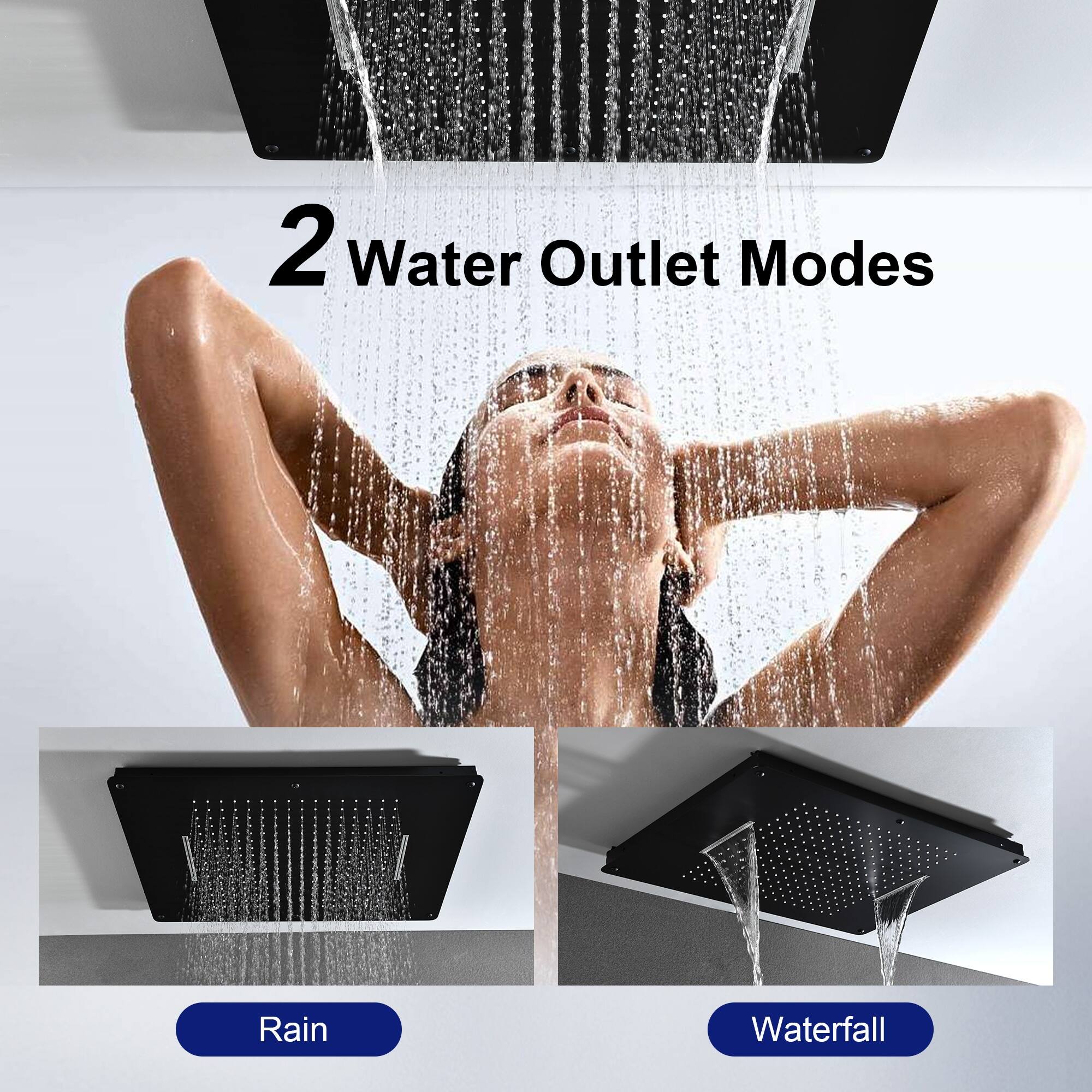 24"X18" High Pressure Rain Shower Head,304 Stainless Steel Waterfall